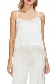 Vince Camuto Soft Satin Feather Detail Chiffon Camisole at Nordstrom